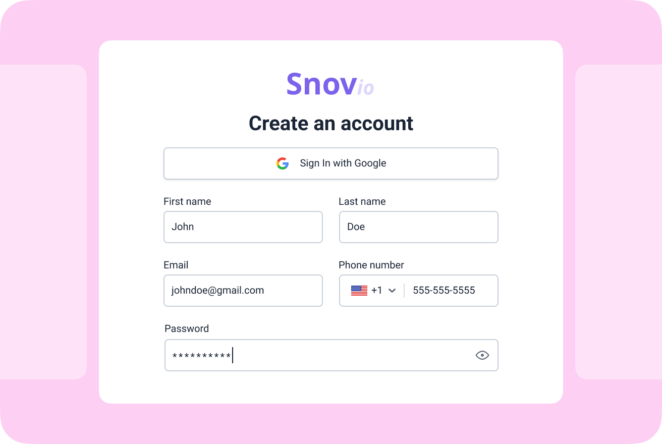 <span>Step 2:</span> Create a freemium Snov.io account